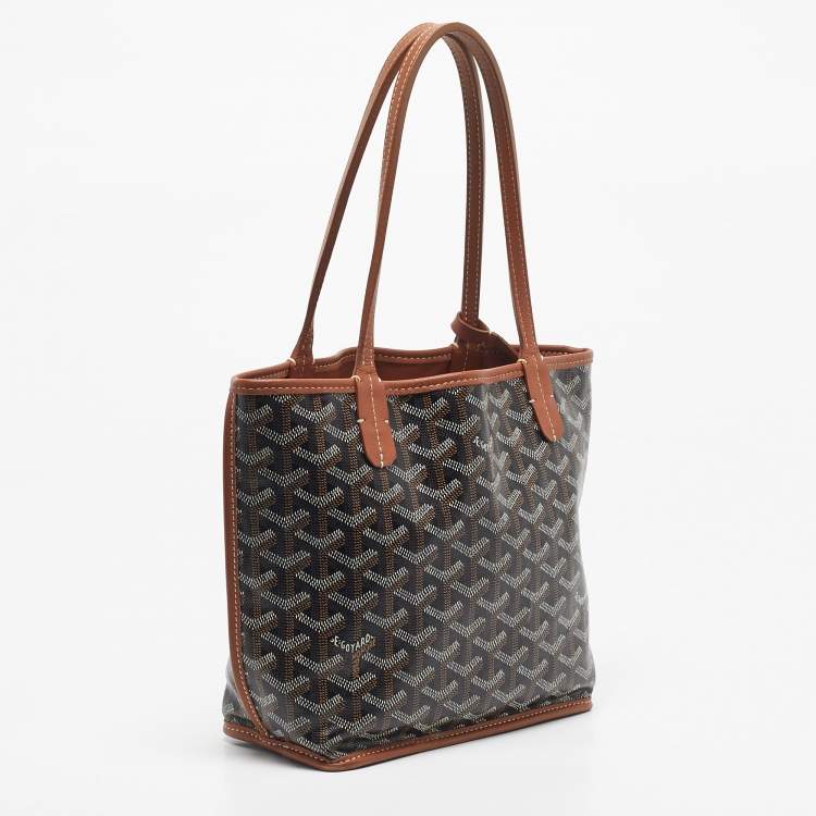 Pre Owned Goyard Black/Tan Goyardine Coated Canvas and Leather Mini Reversible Anjou Tote