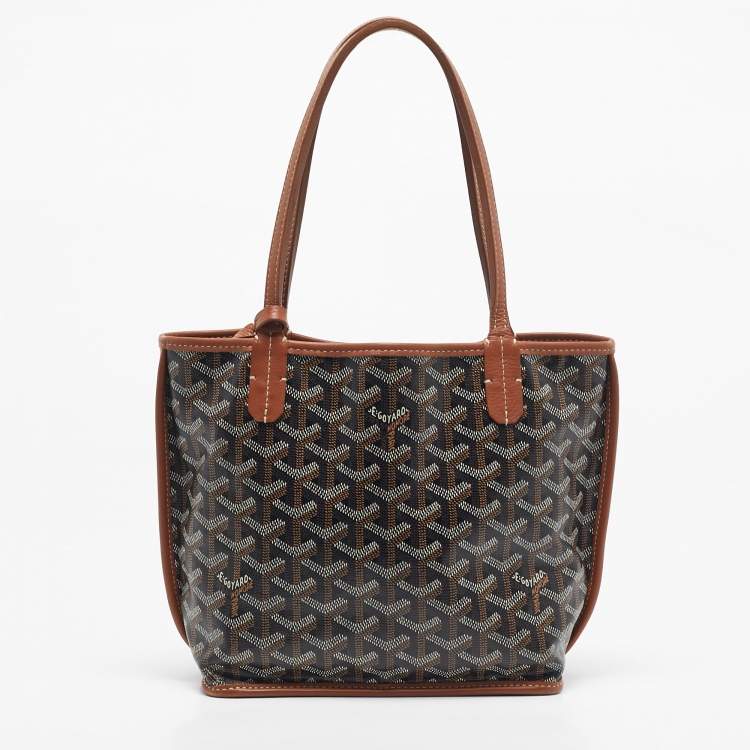 Pre Owned Goyard Black/Tan Goyardine Coated Canvas and Leather Mini Reversible Anjou Tote