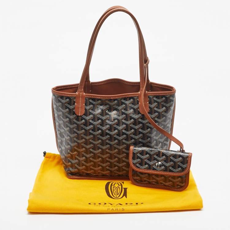 Pre Owned Goyard Black/Tan Goyardine Coated Canvas and Leather Mini Reversible Anjou Tote