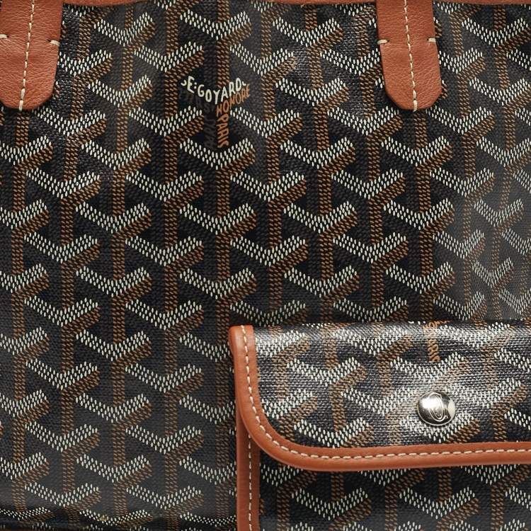 Pre Owned Goyard Black/Tan Goyardine Coated Canvas and Leather Mini Reversible Anjou Tote
