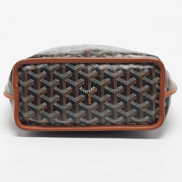 Pre Owned Goyard Black/Tan Goyardine Coated Canvas and Leather Mini Reversible Anjou Tote