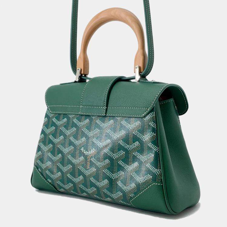 Pre Owned Goyard Saigon Mini Green Leather Pvc Coated Canvas Bag