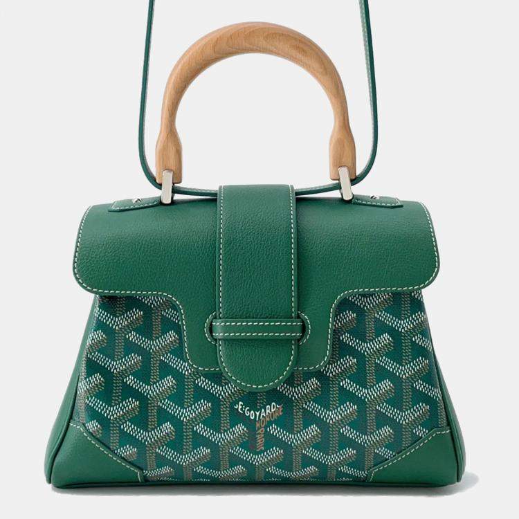 Pre Owned Goyard Saigon Mini Green Leather Pvc Coated Canvas Bag