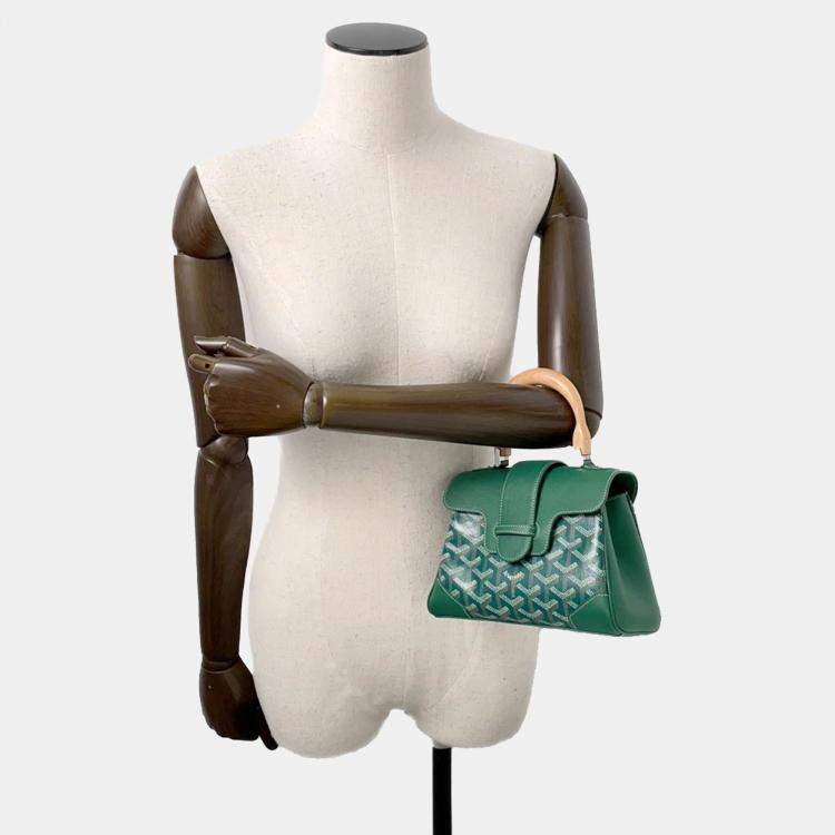 Pre Owned Goyard Saigon Mini Green Leather Pvc Coated Canvas Bag