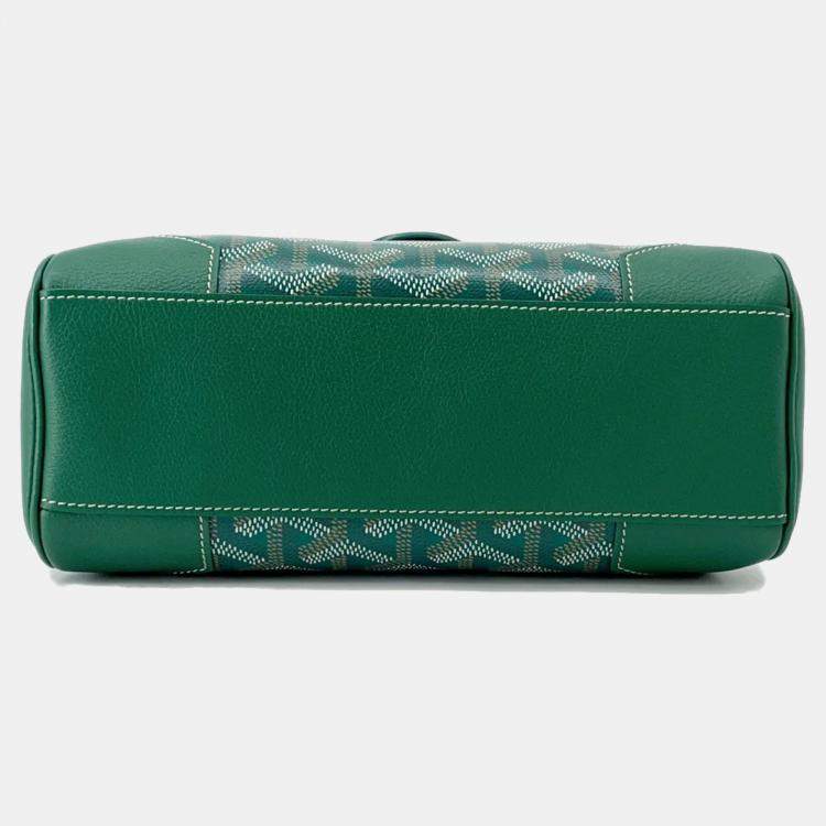 Pre Owned Goyard Saigon Mini Green Leather Pvc Coated Canvas Bag