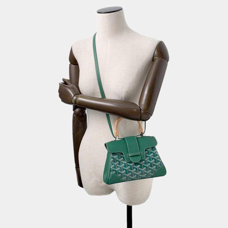 Pre Owned Goyard Saigon Mini Green Leather Pvc Coated Canvas Bag