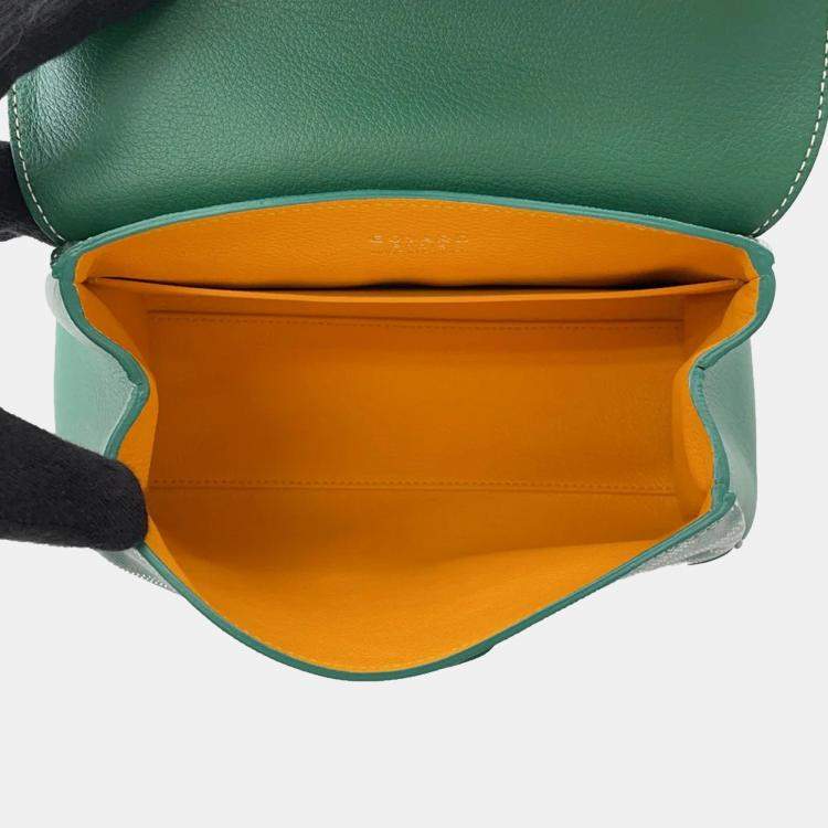 Pre Owned Goyard Saigon Mini Green Leather Pvc Coated Canvas Bag