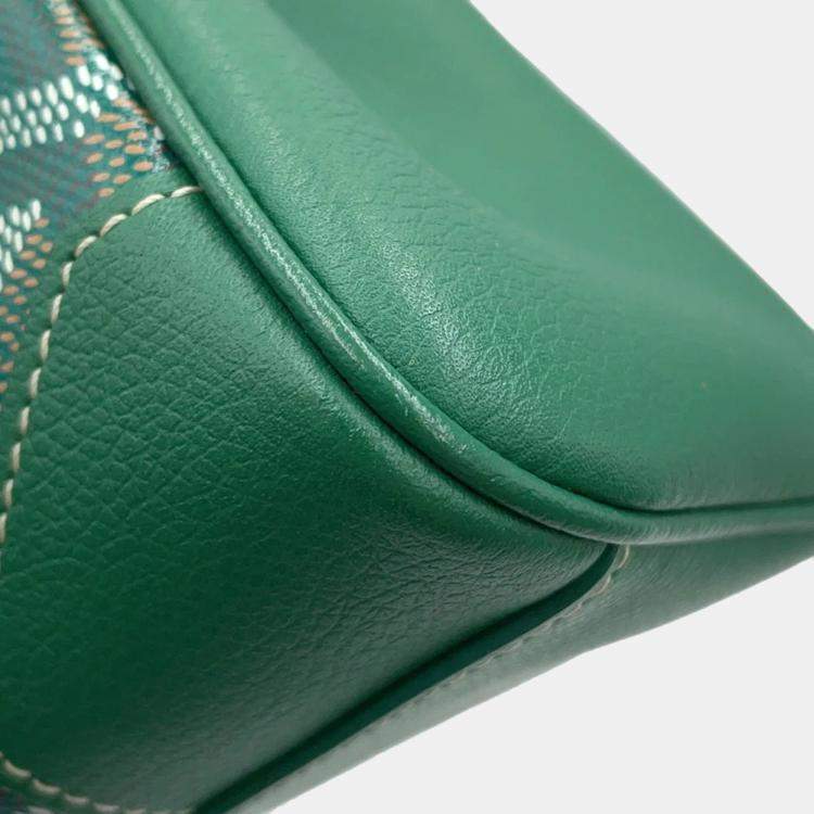 Pre Owned Goyard Saigon Mini Green Leather Pvc Coated Canvas Bag