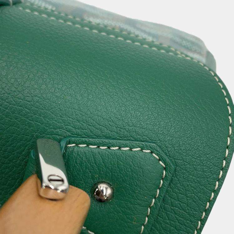 Pre Owned Goyard Saigon Mini Green Leather Pvc Coated Canvas Bag