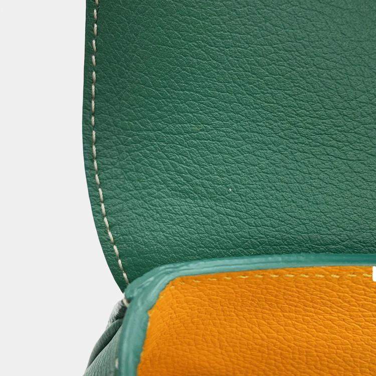 Pre Owned Goyard Saigon Mini Green Leather Pvc Coated Canvas Bag