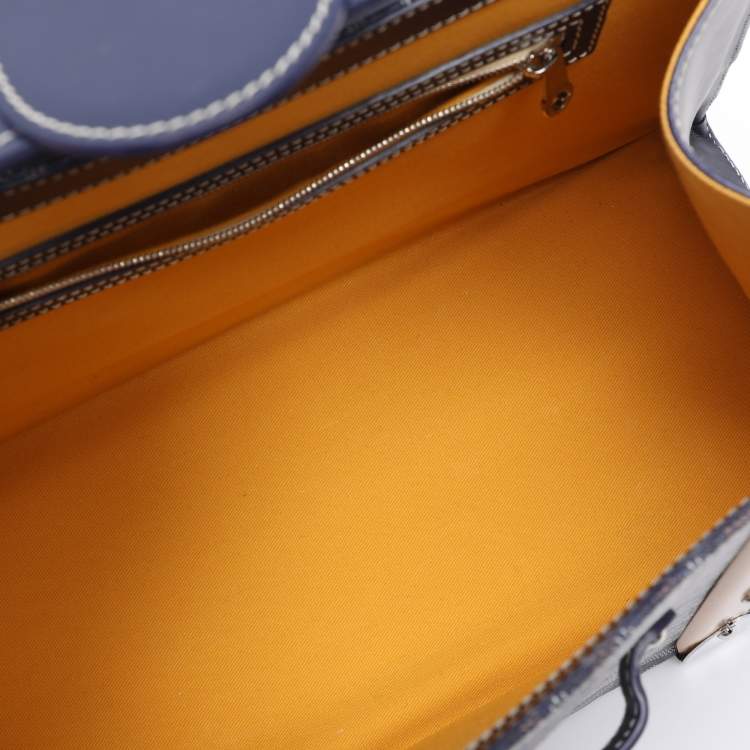 Pre Owned Goyard Navy Blue Goyardine Coated Canvas and Leather Saigon MM Top Handle Bag