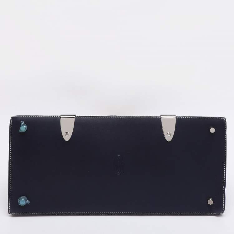 Pre Owned Goyard Navy Blue Goyardine Coated Canvas and Leather Saigon MM Top Handle Bag