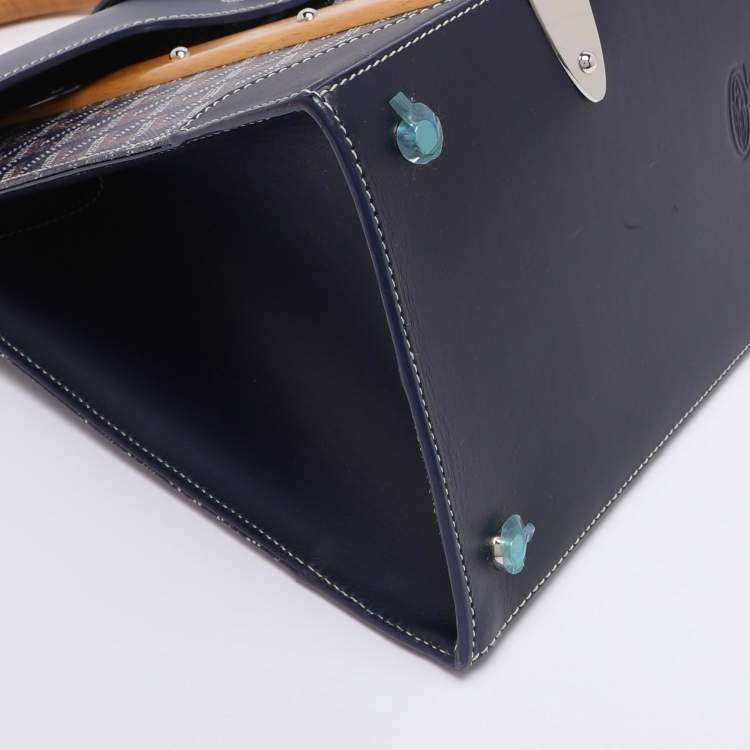 Pre Owned Goyard Navy Blue Goyardine Coated Canvas and Leather Saigon MM Top Handle Bag
