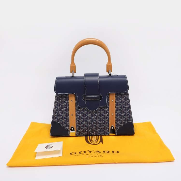 Pre Owned Goyard Navy Blue Goyardine Coated Canvas and Leather Saigon MM Top Handle Bag