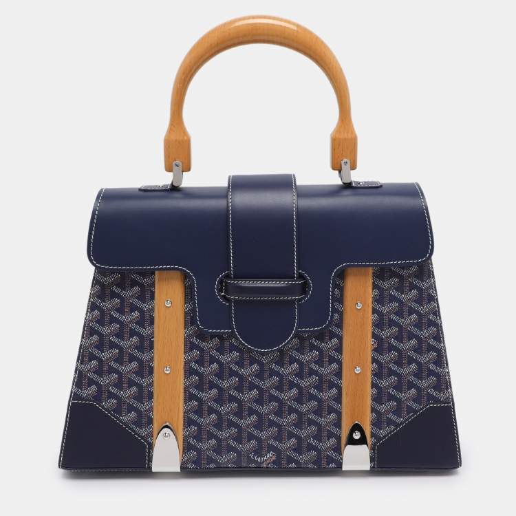 Pre Owned Goyard Navy Blue Goyardine Coated Canvas and Leather Saigon MM Top Handle Bag