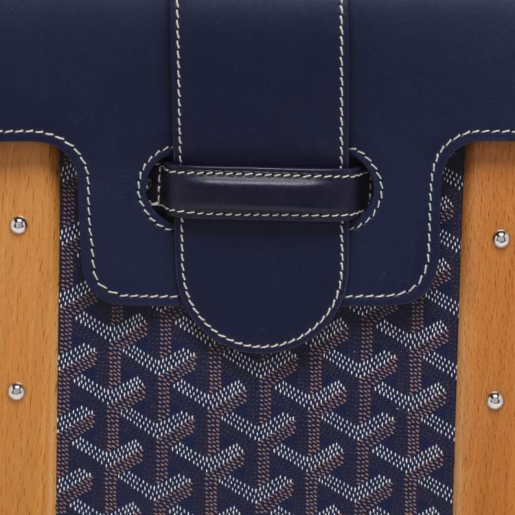 Pre Owned Goyard Navy Blue Goyardine Coated Canvas and Leather Saigon MM Top Handle Bag
