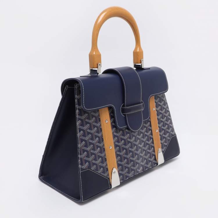 Pre Owned Goyard Navy Blue Goyardine Coated Canvas and Leather Saigon MM Top Handle Bag