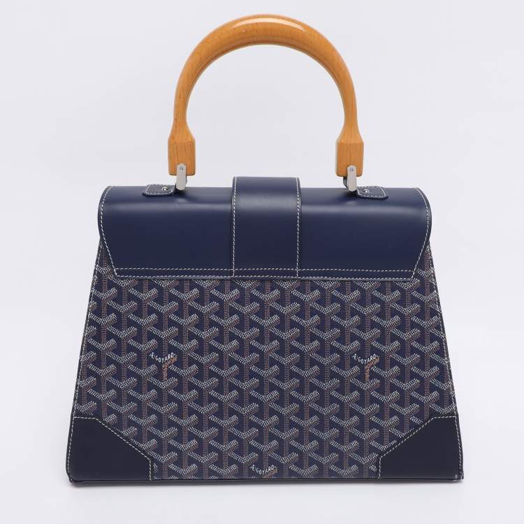 Pre Owned Goyard Navy Blue Goyardine Coated Canvas and Leather Saigon MM Top Handle Bag
