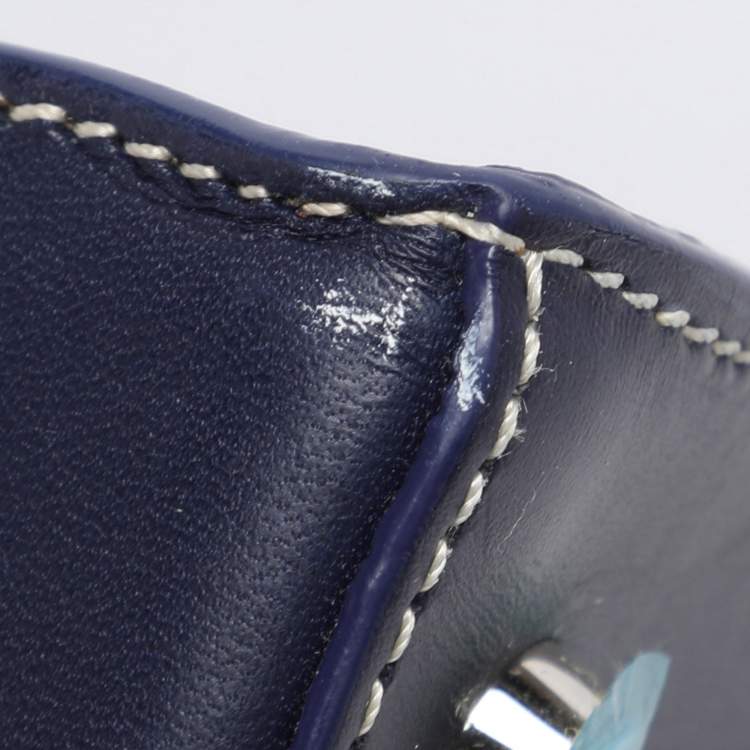 Pre Owned Goyard Navy Blue Goyardine Coated Canvas and Leather Saigon MM Top Handle Bag