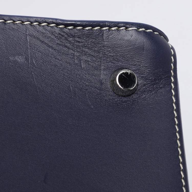 Pre Owned Goyard Navy Blue Goyardine Coated Canvas and Leather Saigon MM Top Handle Bag