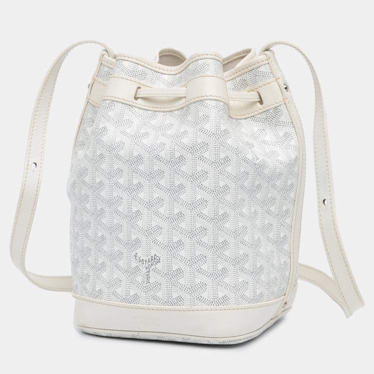 Pre Owned Goyard Petit Flot White Goyardine Canvas Bucket Bag