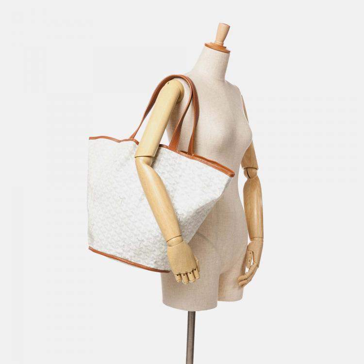 Pre Owned Goyard Belharra White Goyardine Tote Bag