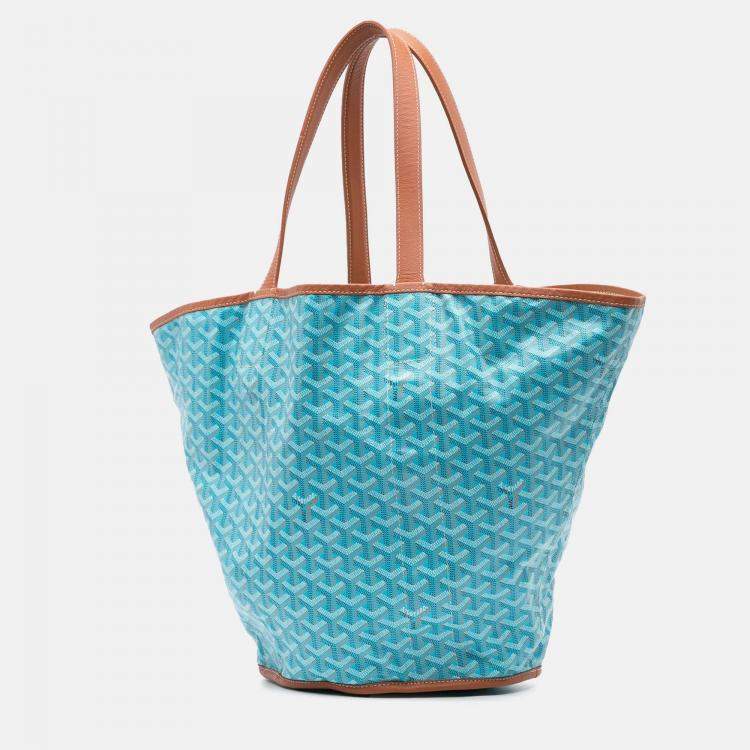 Pre Owned Goyard Belharra Blue Goyardine Tote Bag
