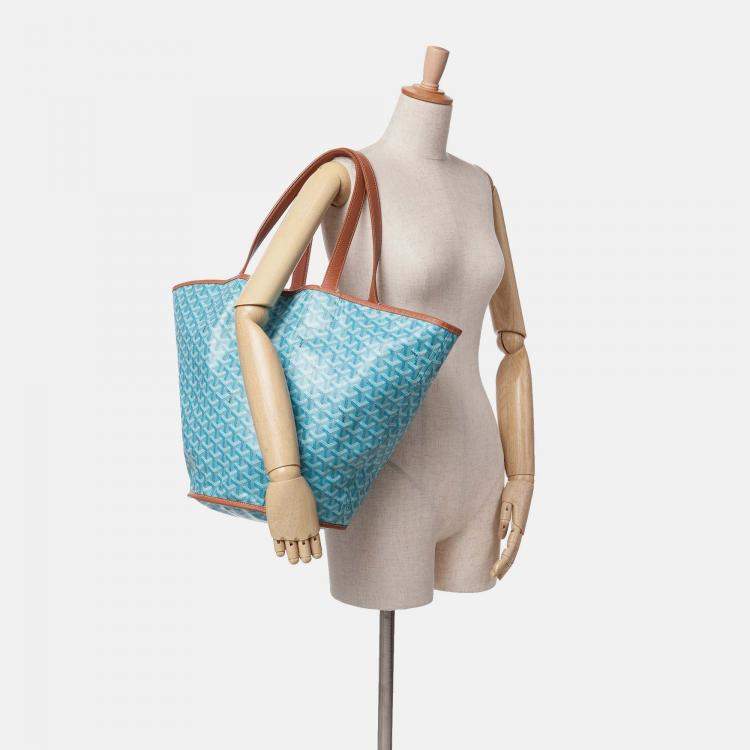 Pre Owned Goyard Belharra Blue Goyardine Tote Bag