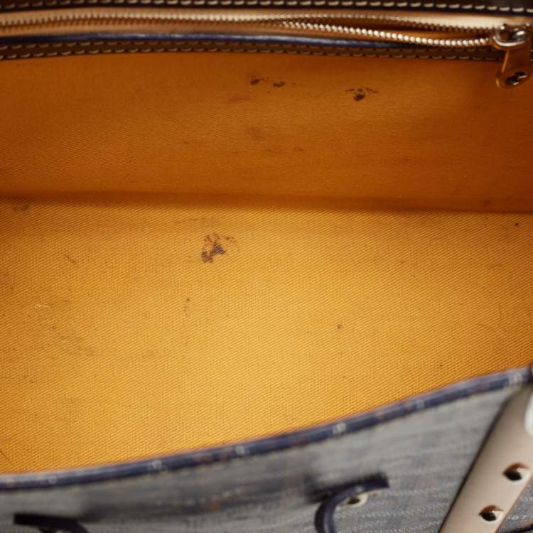 Pre Owned Goyard Navy Blue Goyardine Coated Canvas and Leather PM Saigon Top Handle Bag