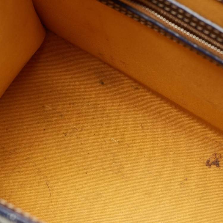Pre Owned Goyard Navy Blue Goyardine Coated Canvas and Leather PM Saigon Top Handle Bag