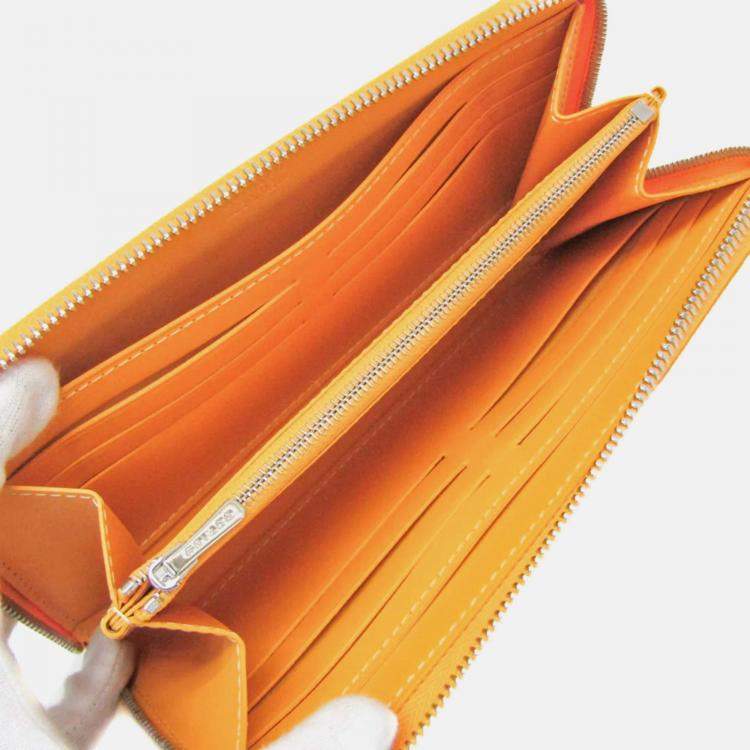 Pre Owned Goyard Matignon Yellow Coated Canvas Leather Long Wallet