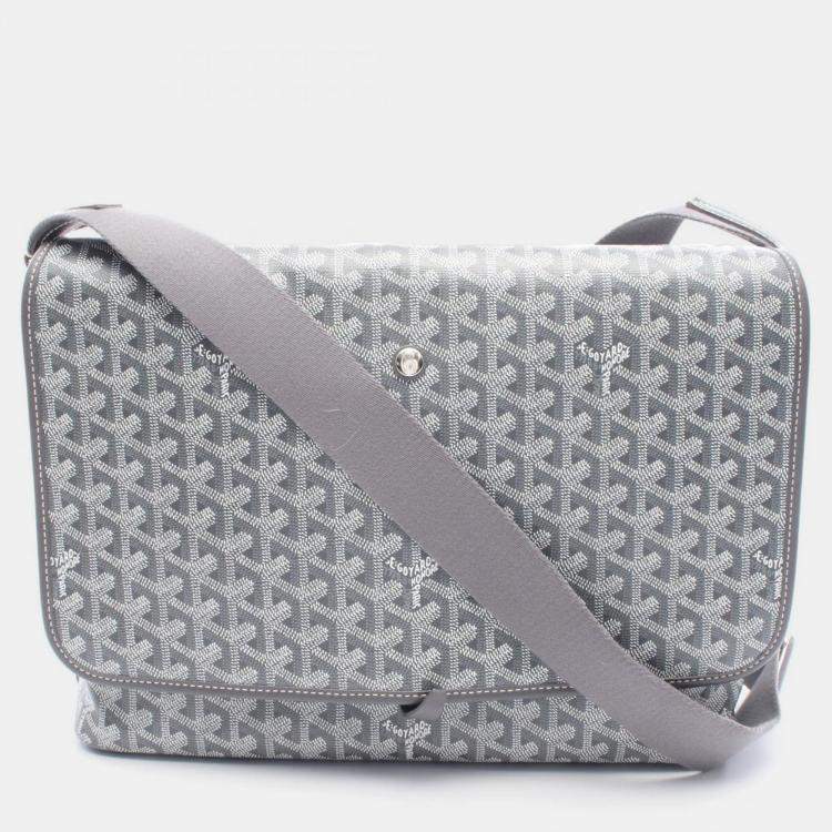 Pre Owned Goyard Capetien MM Grey White Coated Canvas and Leather Shoulder Bag
