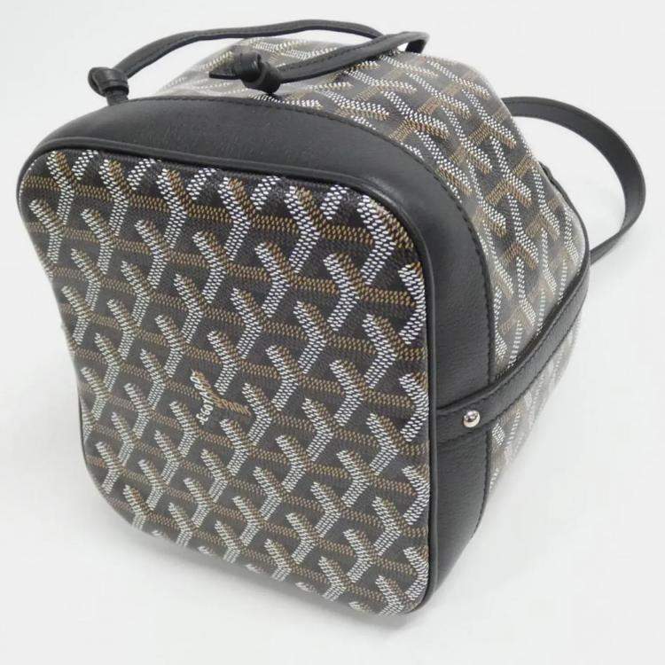 Pre Owned Goyard Petit Flo Black Coated Canvas Shoulder Bag
