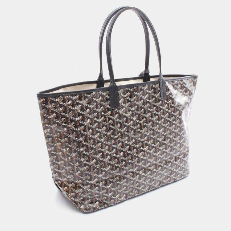 Pre Owned Goyard Saint Louis PM Black Brown Coated Canvas Leather Tote Bag