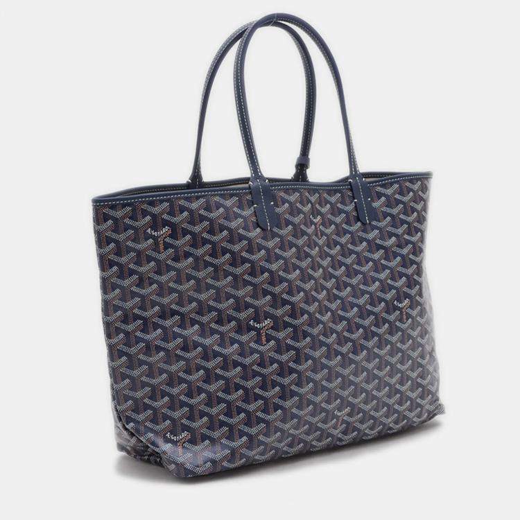 Pre Owned Goyard Saint Louis PM Navy Goyardine Canvas Tote Bag