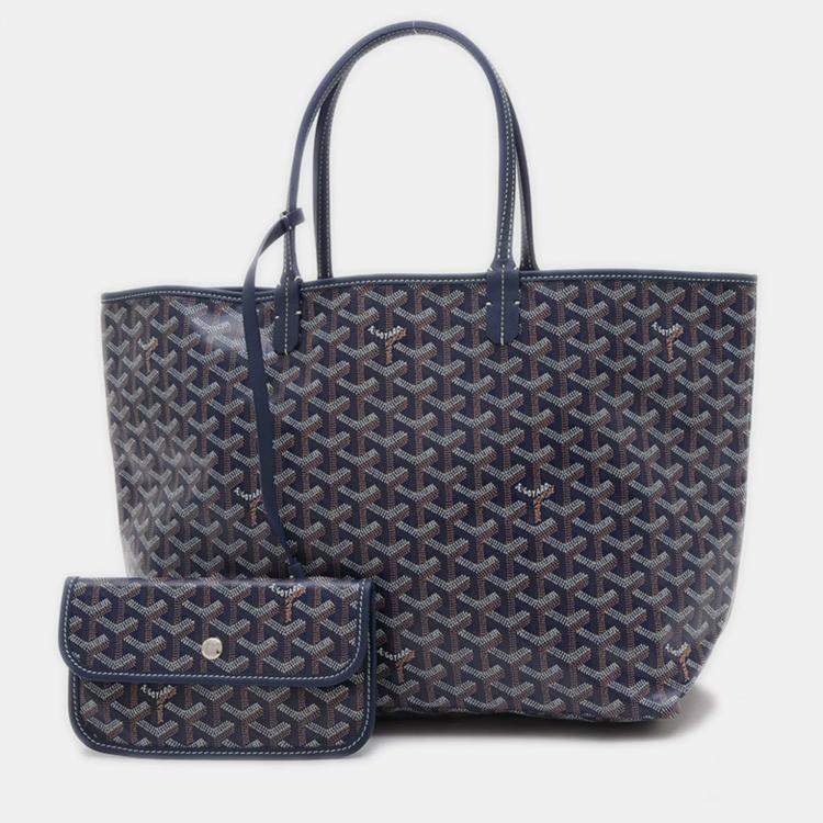 Pre Owned Goyard Saint Louis PM Navy Goyardine Canvas Tote Bag