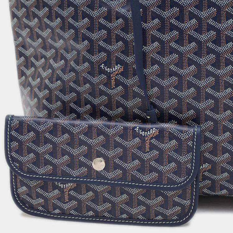 Pre Owned Goyard Saint Louis PM Navy Goyardine Canvas Tote Bag