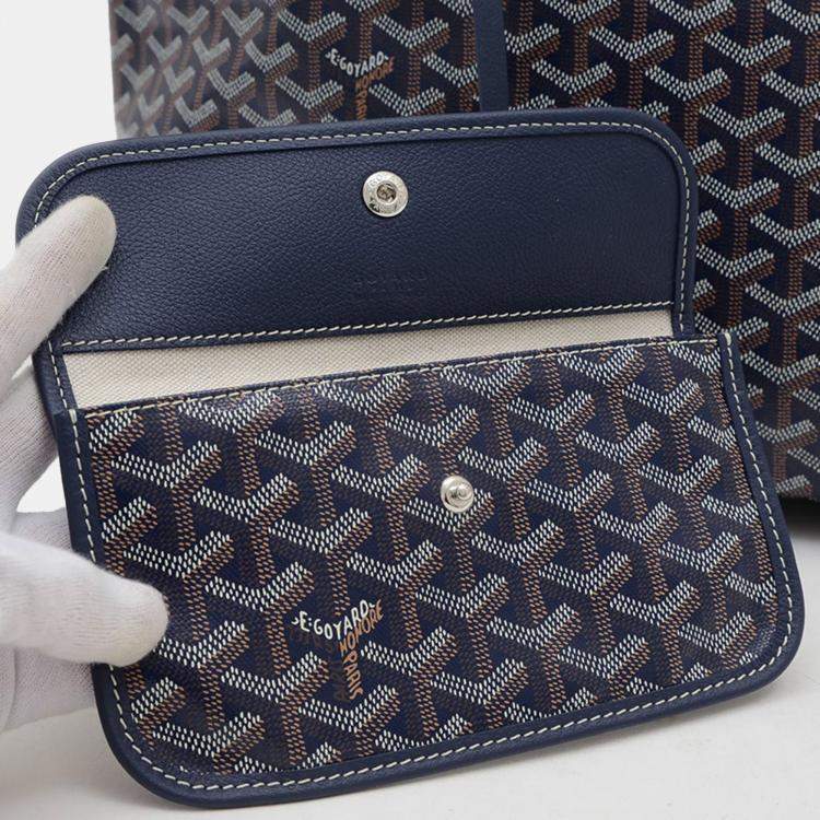 Pre Owned Goyard Saint Louis PM Navy Goyardine Canvas Tote Bag