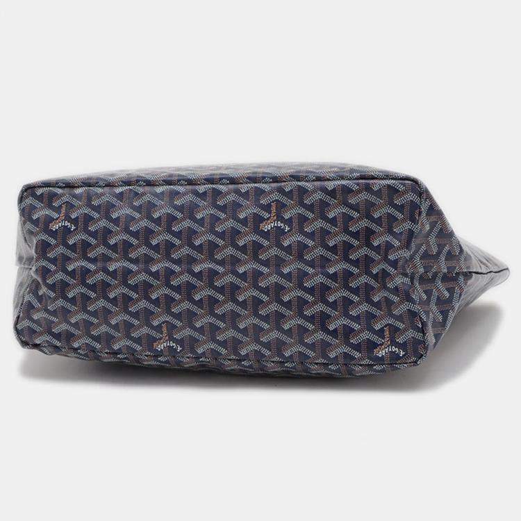 Pre Owned Goyard Saint Louis PM Navy Goyardine Canvas Tote Bag