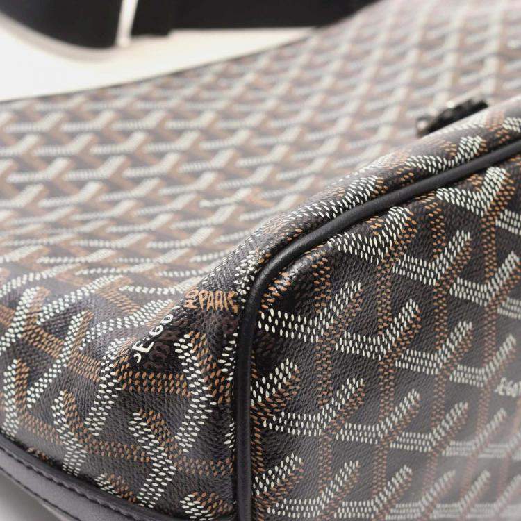 Pre Owned Goyard Capetien MM Black Multicolor Coated Canvas Leather Shoulder Bag