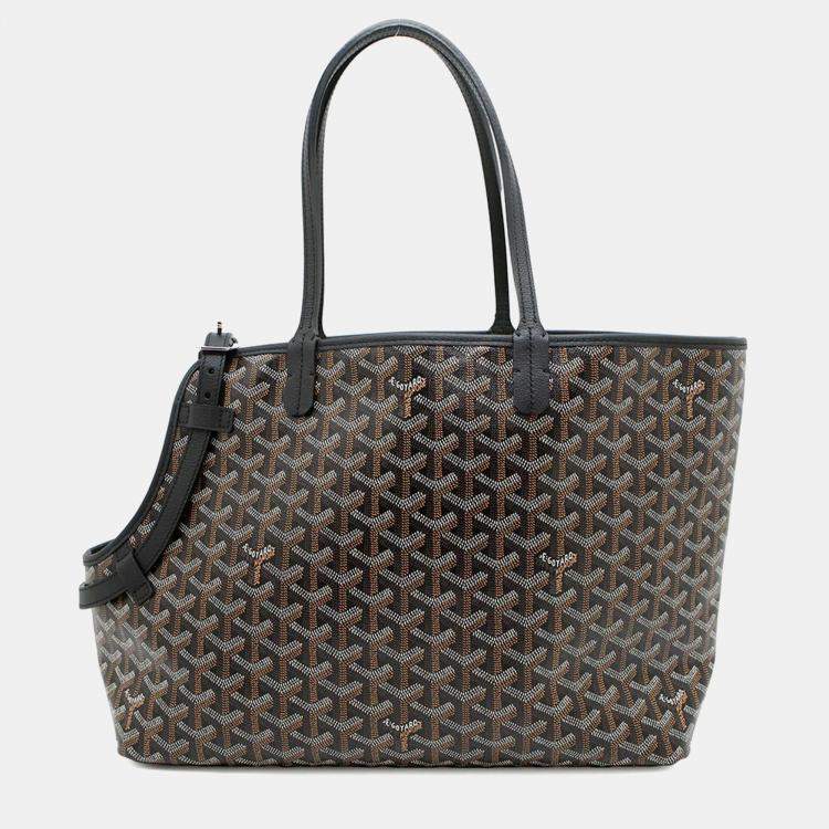 Pre Owned Goyard Chien GM Cyan Gris Black PVC Leather Tote Bag