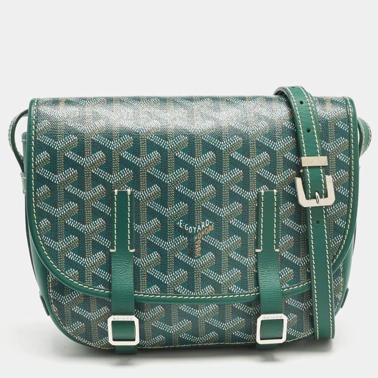 Pre Owned Goyard Green Goyardine Coated Canvas and Leather Belvedere PM Bag