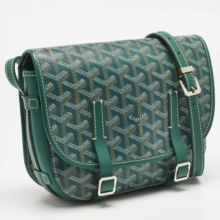 Pre Owned Goyard Green Goyardine Coated Canvas and Leather Belvedere PM Bag