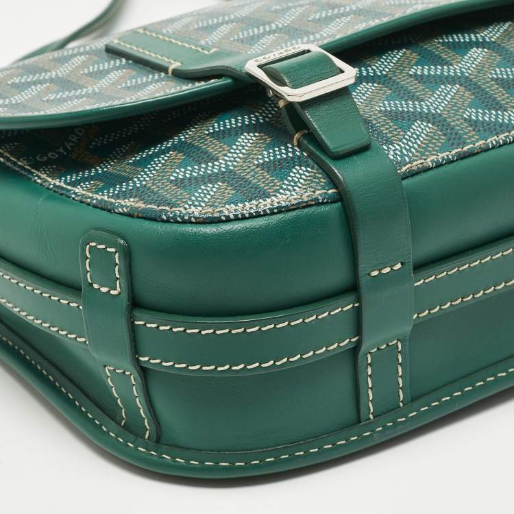 Pre Owned Goyard Green Goyardine Coated Canvas and Leather Belvedere PM Bag