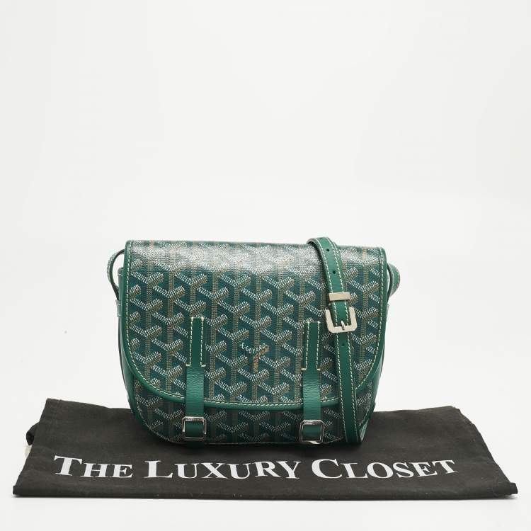 Pre Owned Goyard Green Goyardine Coated Canvas and Leather Belvedere PM Bag