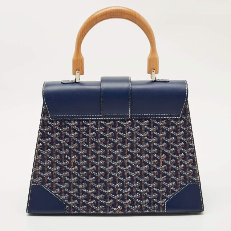 Pre Owned Goyard Navy Blue Goyardine Coated Canvas and Leather Saigon MM Top Handle Bag