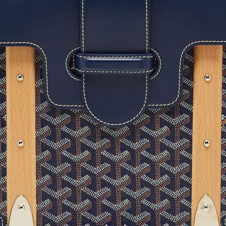 Pre Owned Goyard Navy Blue Goyardine Coated Canvas and Leather Saigon MM Top Handle Bag