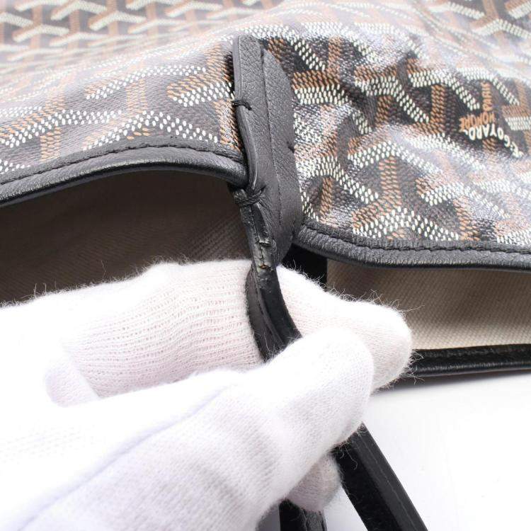 Pre Owned Goyard Saint Louis GM Tote Bag Coated Canvas And Leather Black Brown