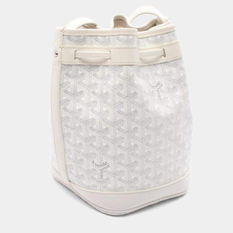 Pre Owned Goyard Petit Flo Shoulder Bag Coated Canvas And Leather White Gray