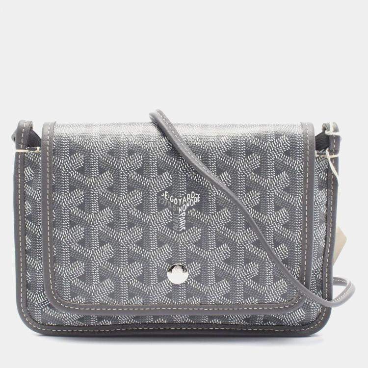 Pre Owned Goyard Plume Pouch Grey White Coated Canvas Leather  Wallet 